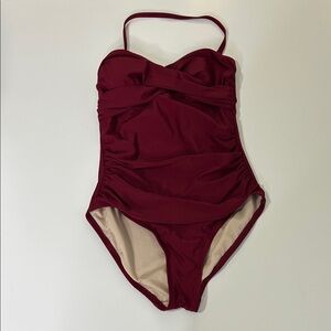 Kona Sol Burgundy and Beige Swimsuit